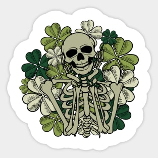 Lucky Shamrock Clover Skeleton Saint Patricks Day Sticker